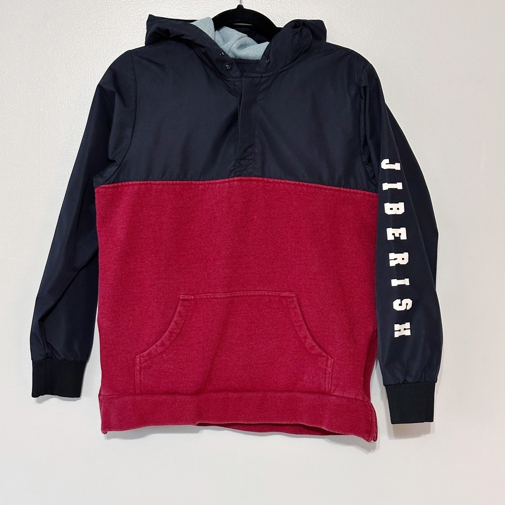 Jiberish Denver Sweatshirt Hoodie Mens Pullover red black Color Block size small